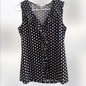 Calvin Klein blue & white polka dot sleeveless blouse M
